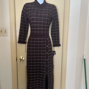 Chic Long Sleeve Knit Dress in Deep Brown